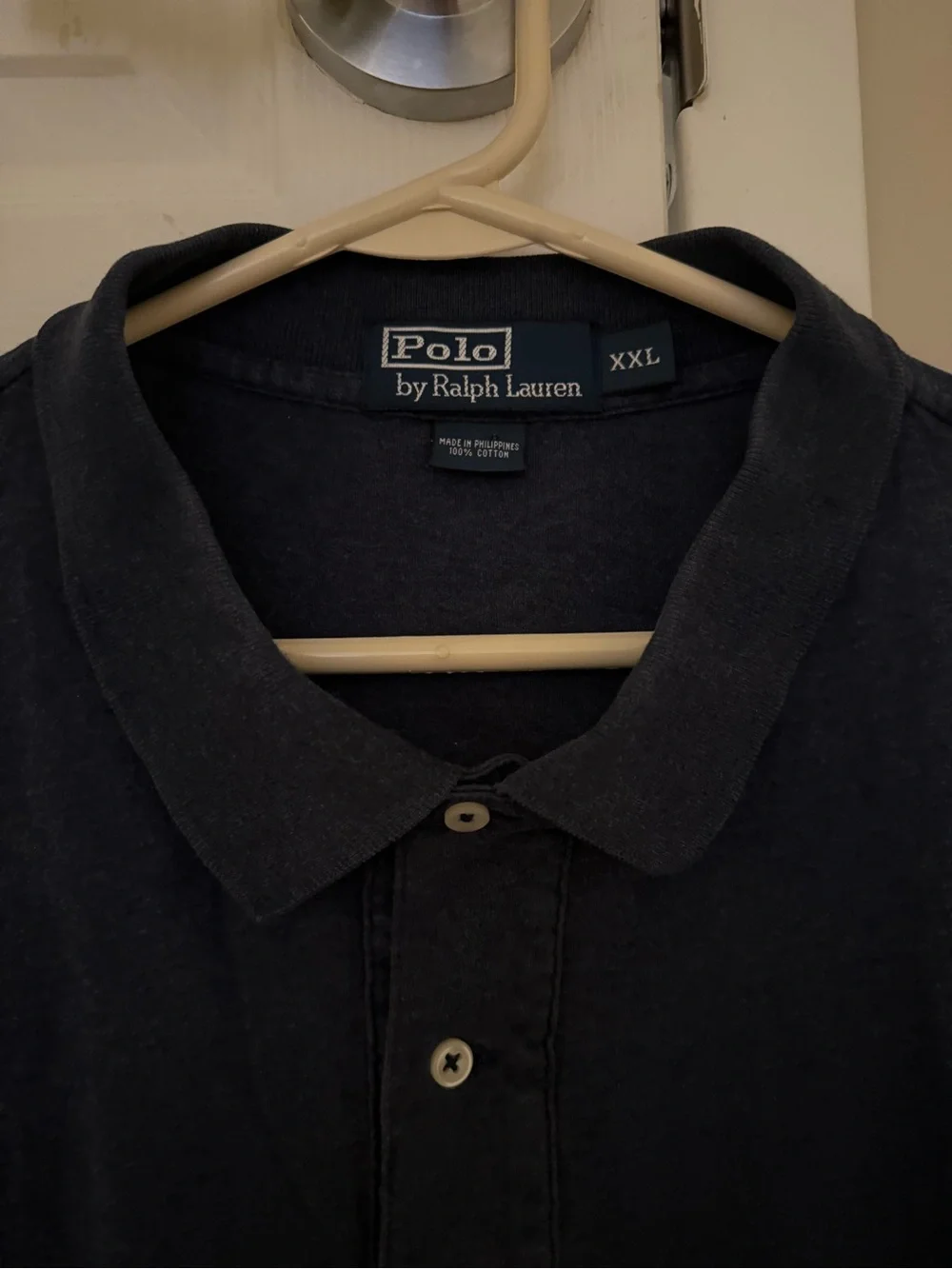 Vintage Polo Ralph Lauren Navy Blue Long Sleeve Shirt Men's Cotton EUC Logo 2XL
